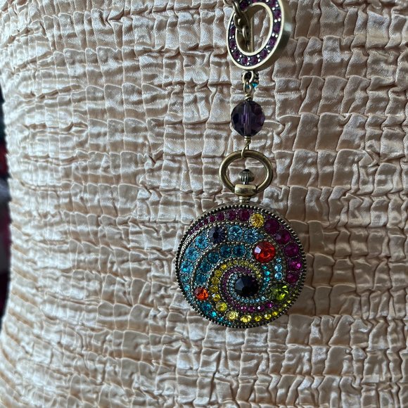 Heidi Daus multi color stone pendant that flips over to a functional timepiece - Picture 5 of 6